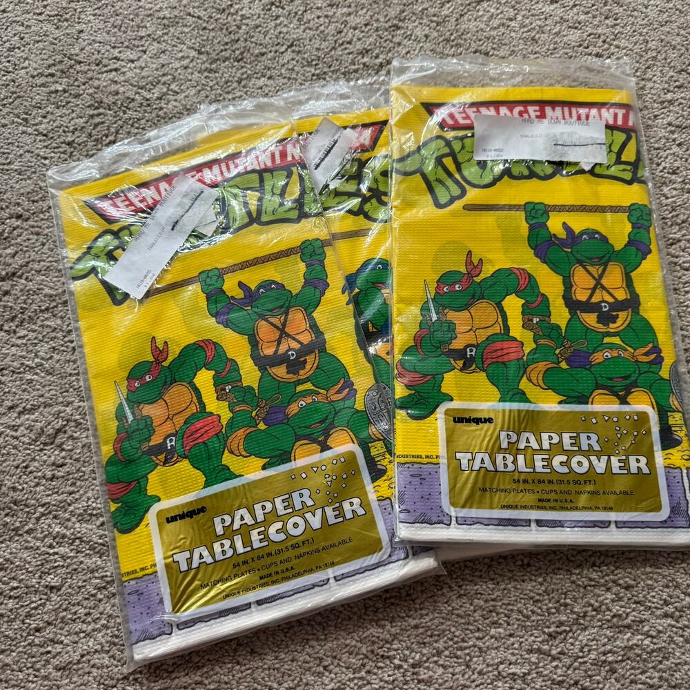 SET of 3 Vintage 1989 Teenage Mutant Ninja Turtles Party Tablecloths TMNT 54x84